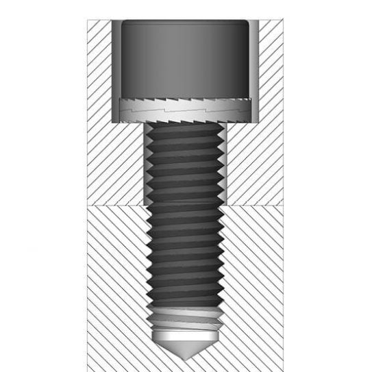 Tornillo hexagonal asegurado en un agujero ciego